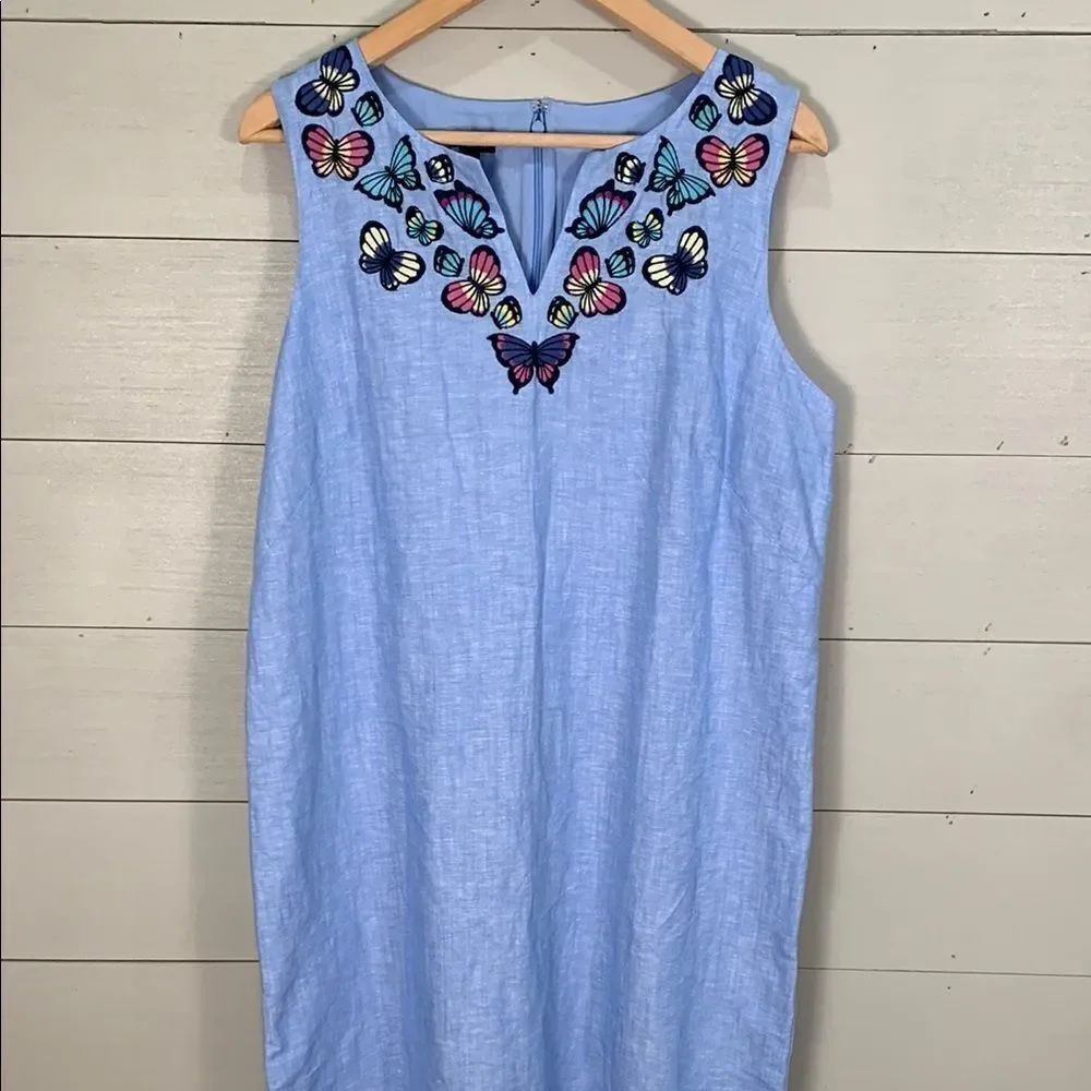 Talbots linen blend Embroidered Butterfly Sleeveless shift Dress NWT size 14